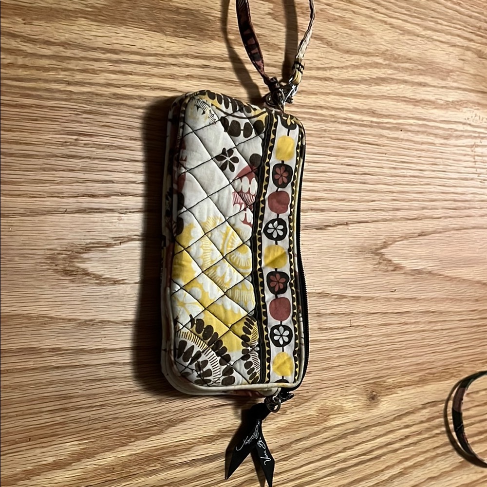 Vera Bradley Yellow and Brown Quilted Large Wristlet